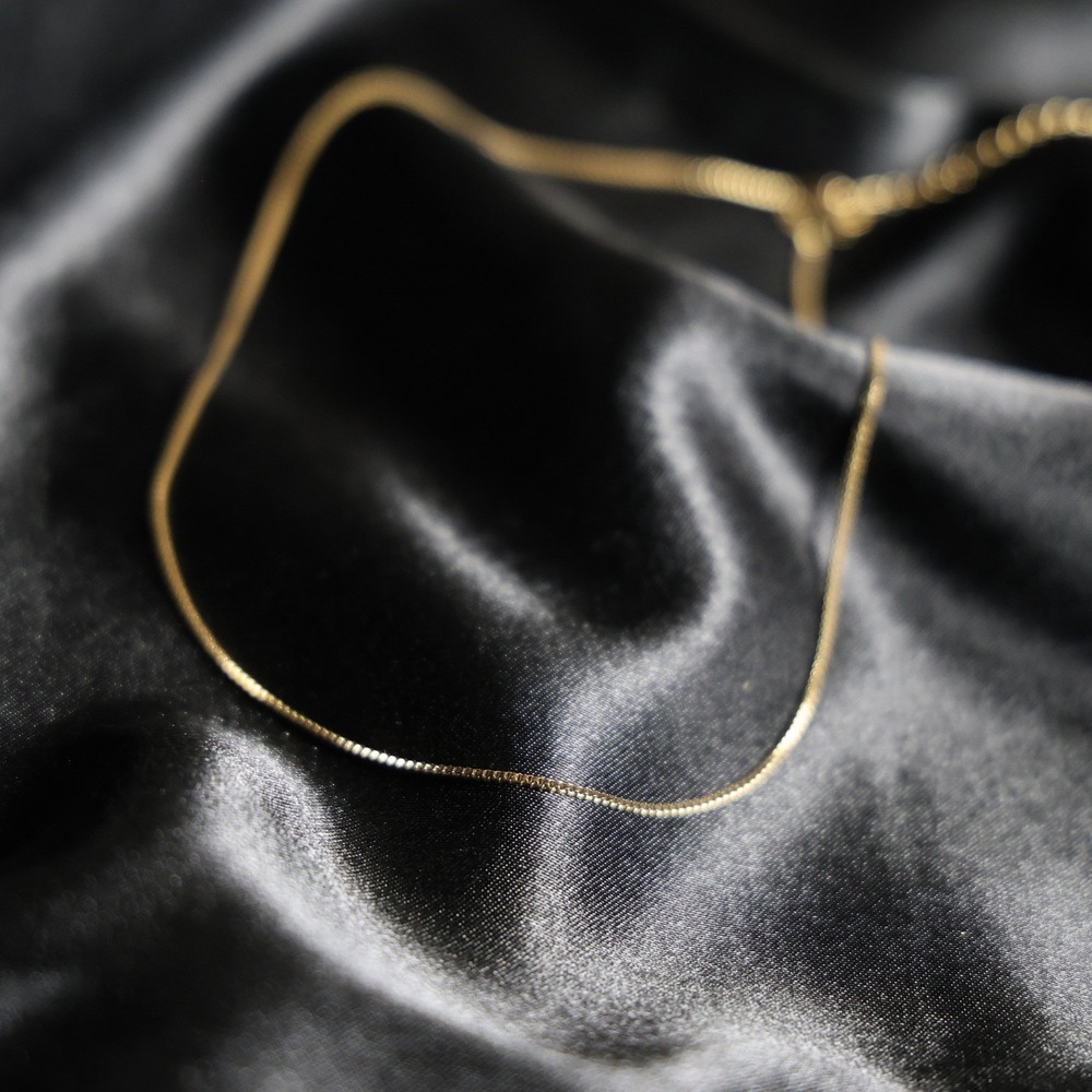 Gold Tone Box Chain Necklace Adjustable Minimalist Layering Jewelry JW017